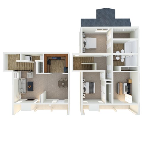 Floor plan for 3 beds, 2 baths, 1400 sqft